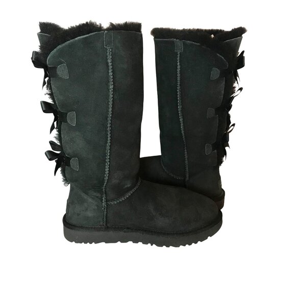 Women's Bailey Bow Tall II Black Suede Sherpa Lined Boot SZ 8/39 - Picture 4 of 8